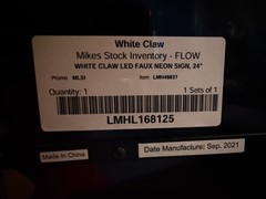 White Claw LED Faux Neon Illuminated Sign 24″ Black DC24V LED 3000mA