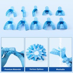 12Pcs Dental Impression Trays Perforated Plastic Denture trays Upper/Lower L/M/S