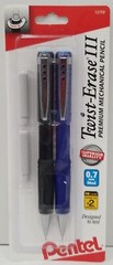 Pentel Twist-Erase III Pencil 0.7 mm Assorted Colors 2-Pack 2 Eraser Refills
