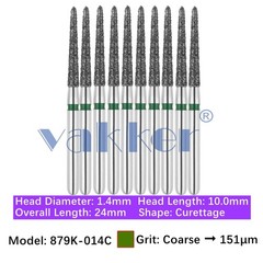 Vakker 10pc Dental 879K-014C FG Diamond Burs Coarse Grit Gingival Curettage Bur