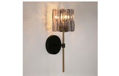 LNC Matte Black 1-Lt Modern Glam Sconce Brass w/ Square Gray Textured Glass