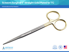 Scissors Surgical 5″ Straight Gold Plated Handle Tungsten Carbide ARTMAN