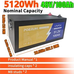 48V 100Ah LiFePO4 Lithium Battery 5120Wh Deep Cycle BMS For Solar RV Off-grid