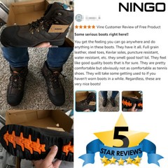 NINGO Men’s Heavy Duty Work Boots Steel Toe Puncture Proof Leather Safety Shoes
