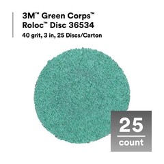 3M Green Corps Roloc Disc 36535, 60+ Grit, 3 in, Pack of 25 Heavy Duty, Quick