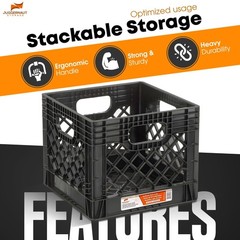 Juggernaut Storage 2-Pack Stackable Heavy Duty Milk Crates with Handles, 16 Q…