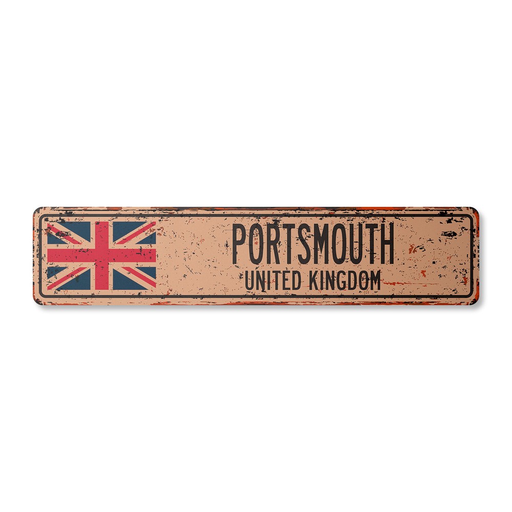 PORTSMOUTH UNITED KINGDOM Vintage Street Sign British Britons Brits flag city