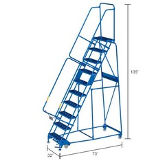 Global Industrial 10 Step Steel Rolling Ladder with 24″W Perforated Step Blue