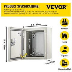10X8x6 Silver Gray Waterproof Electrical Enclosure Box For Indoor Outdoor Use