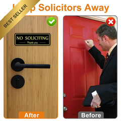 2 Pack No Soliciting Sign Self Adhesive Acrylic Front Door Black Gold Home