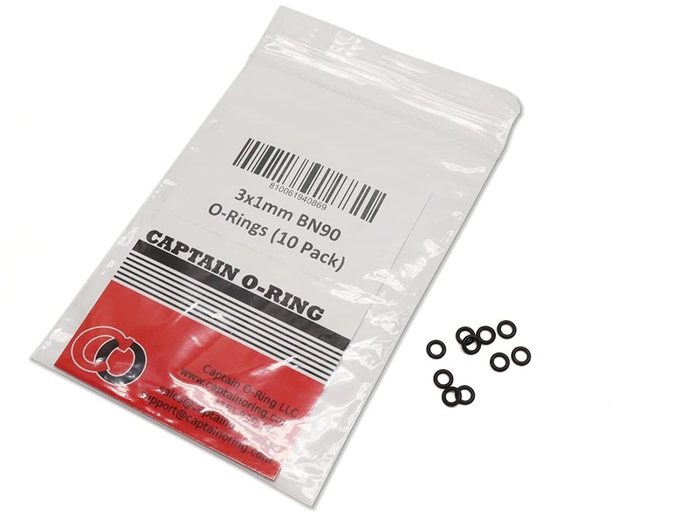3x1mm BN90 O-Ring [3mm ID, 1mm CS, 5mm OD, Buna Nitrile, 90 Durometer] (10 Pack)