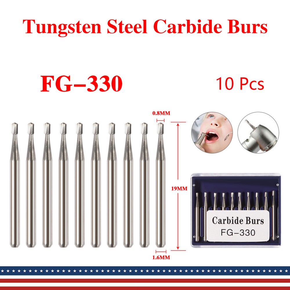 10pcs Dental Tungsten Carbide Pear-Shaped Burs for High Speed Handpiece FG330