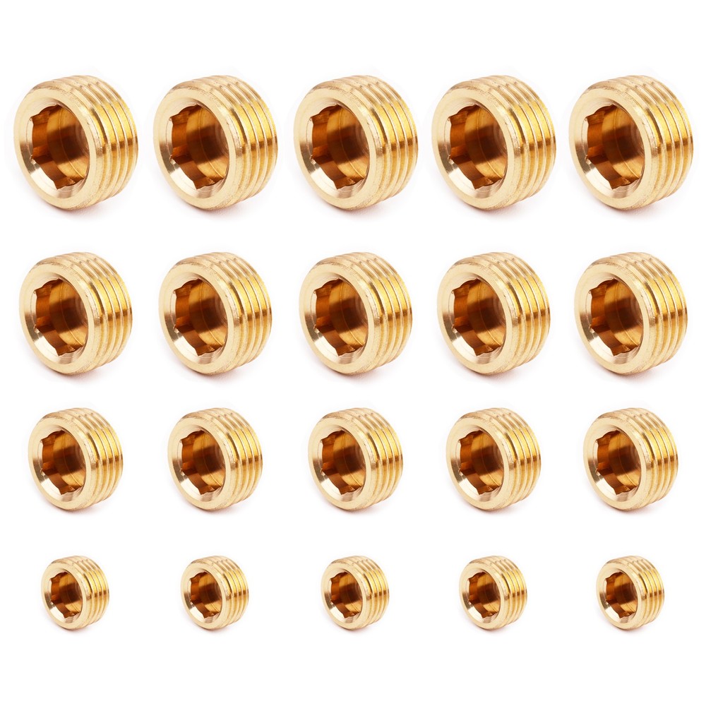 20pcs 1/8″ 1/4″ 3/8″ 1/2″ NPT Brass Hex Countersunk Plugs Socket Pipe Fittings
