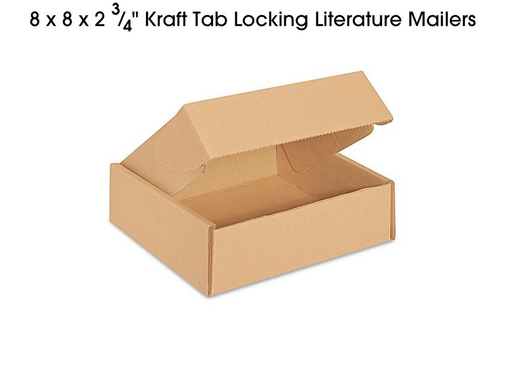 8 x 8 x 2 3⁄4″ Kraft Tab Locking Literature Mailers 200lb test