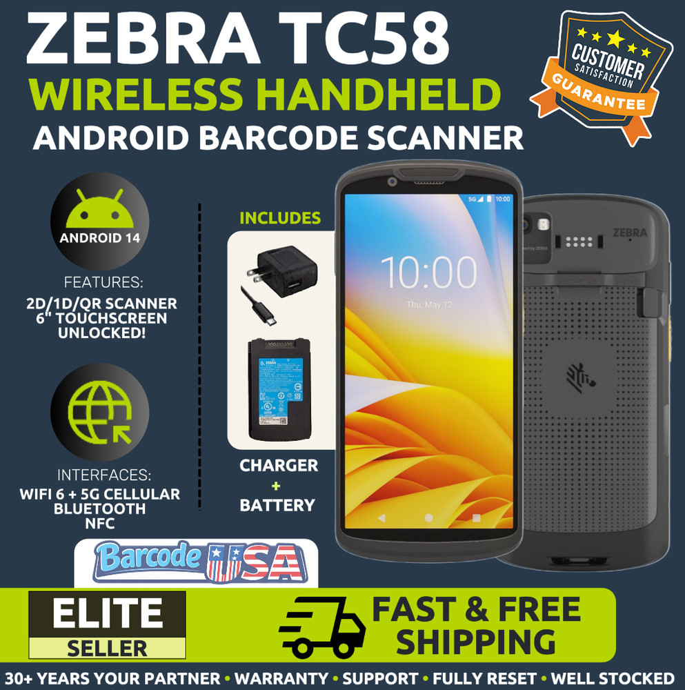 ✅Zebra TC58 Wireless Android Handheld 2D/1D/QR Barcode Reader 5G UNLOCKED!🔥⭐