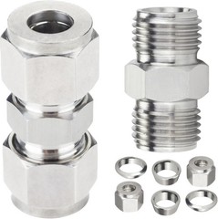 304 Stainless Steel Compression Tube Fitting, Union, 3/8″ OD X 3/8″ OD (2 Pcs)
