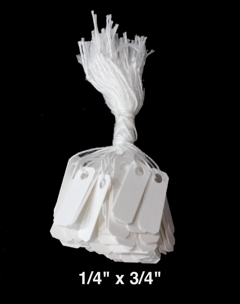 200 Blank White Merchandise Price String Tags Jewelry Retail Strung 1/4 x 3/4″