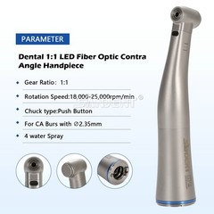 Dental 1:1 Fiber Optic LED Contra Angle Handpiece 4 Spray Push Button fit NSK fo