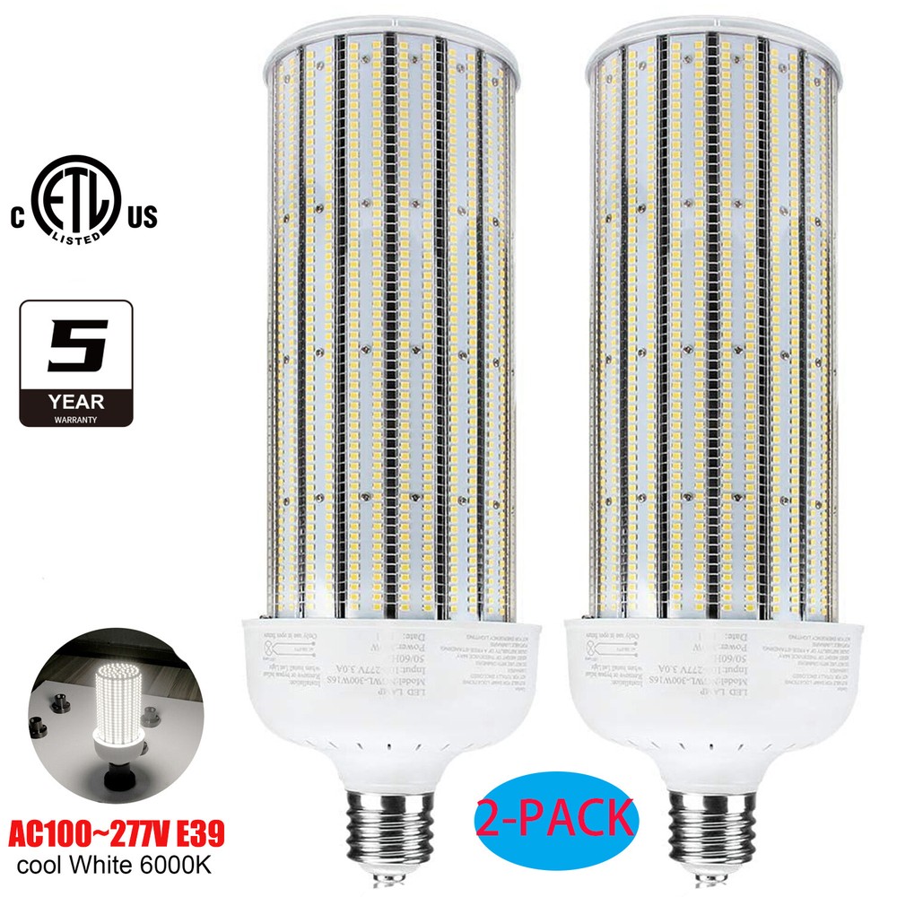 (2-Pack) 300 Watt LED Corn Light E39 Mogul Base High Bay Warehouse Factory Bulb