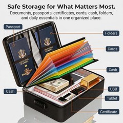 Fireproof Document Box with Lock Water Resistant File Organizer Case