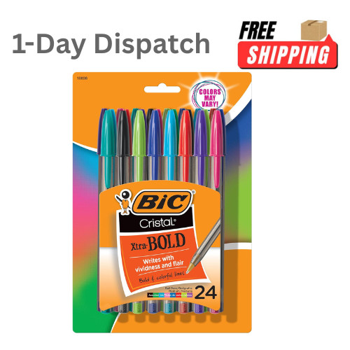 BIC Cristal Xtra Bold Pens 24 Pack 1.6mm Assorted Colors Ballpoint Pens