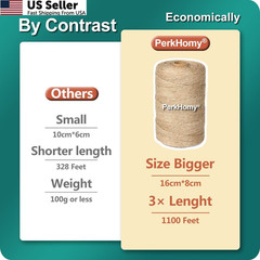 PerkHomy 1100FT Jute Twine String 2mm 3ply 1100 Feet (335M), (1/12 In)