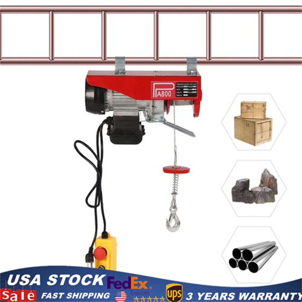 110V 1763lbs Electric Cable Hoist Crane Winch Garage Lift Wired Remote Control