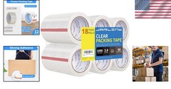Clear BOPP Packing Tape – 18 Rolls, 2.8mil Thickness, Waterproof for Shipping