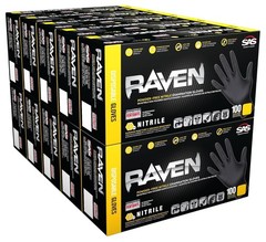 Raven SAS Safety 66518 6 mil Black Nitrile Disposable Gloves 7 Mil – Large – 10