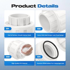 4 PCS 1″ PVC Union Coupling Pipe Fitting, Slip Joint Adapter PVC Connectors (Soc