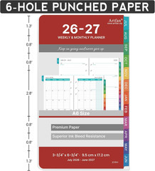 2026 A6 Calendar Refill Pages 3.75×6.75 Weekly Monthly Jan-Dec 6 Ring Red New US