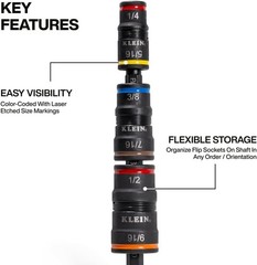 32933 Klein Tools 32933 Impact Driver, SAE 7-in-1 Impact Rated Socket Set, 3 Fli