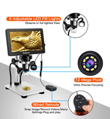 Microscopio LCD 7″ 1200X 12MP 1080P con Soporte Metálico y SD 32GB