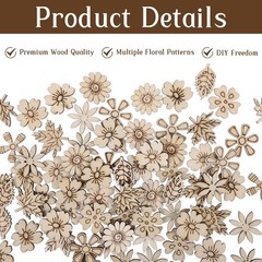 100 PCS Unfinished Wood Flowers Slice Leaf Pattern 2cm/0.78 inches,