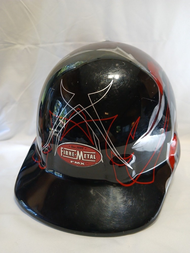 Fibre-Metal FMX Fiber Glass Cap Hard Hat Red/Black Flames/Skulls Type 1 E G & C