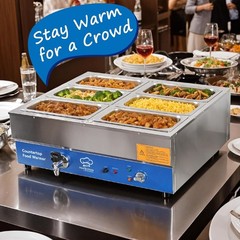 Listed 6 Pan Stainless Steel Food Warmer – 1700W Bain Marie for Catering