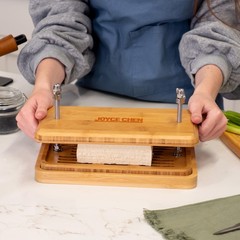 Joyce Chen Bamboo Tofu Press, Built-In Drainage Grate & Removable Drip Tray, Adj