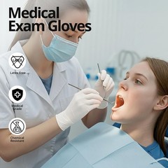 Disposable Nitrile Exam Gloves, 3-mil, Large, Box of 100, White Nitrile Gloves