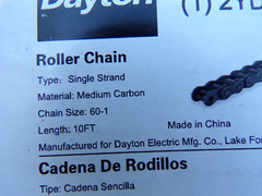 Dayton 2YDW8A Roller Chain 60-1 Single Strand 10’L Medium Carbon; mF