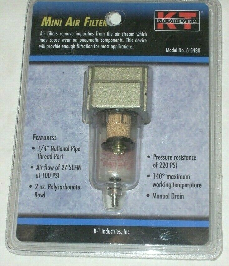 KT Industries 6-5480 Mini Air Filter 1/4″ NPT Manual Drain 27 SCFM at 100 PSI