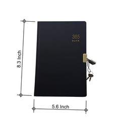Vintage Journal with Lock & Key A5 Blank Page Diary Notebook Black Hardcover 365