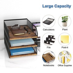 3-Tier Stackable Metal Mesh Paper Organizer with Sliding Tray,Retro