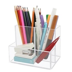 Acrylic Pen Holder 3 Compartments Desk Organizer Clear Pencil Holder for Office
