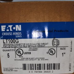 Crouse-Hinds LT100G, LIQUIDTIGHT FLEXIBLE METALLIC CONDUIT GROUND CONNECTOR, 1