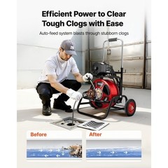 VEVOR Drain Cleaner Machine 100FT x 1/2Inch Auto Feed Sewer Auger & Multi Wheels
