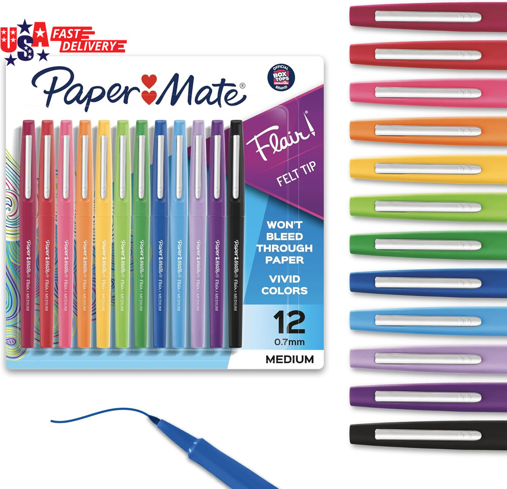Paper Mate Flair Felt Tip Pens, Medium Point (0.7Mm), 12 Count – for Arts & Craf