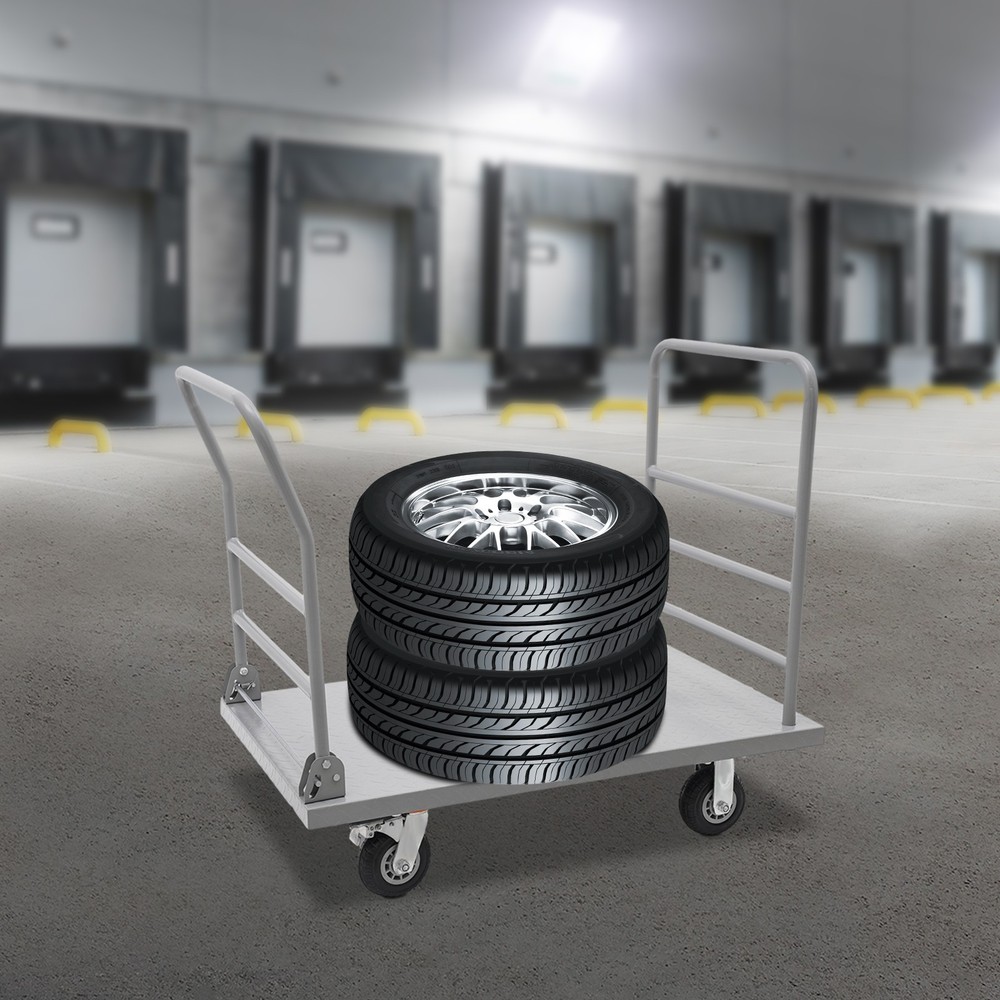 Platform Truck Cart, Heavy Duty Push Cart 2000LB with Detachable Rear Guardrail