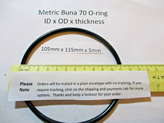 105mm ID x 115mm OD x 5mm thick O-ring. Buna-70. Quan 1.