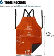 Custom Fit Leather Welding Apron, 6 Pockets, 24”x42”, Ideal for Professionals