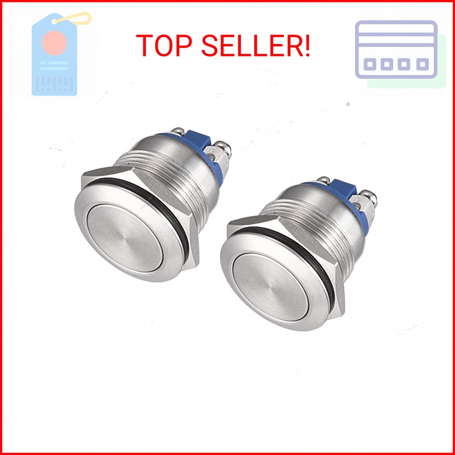 APIELE Push Button Switch 19mm Momentary Waterproof Stainless Steel Metal Flat T